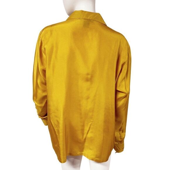 Vintage Mustard Silk Button Front Shirt Bow Details Daniel Caron Size S Small - Picture 5 of 9